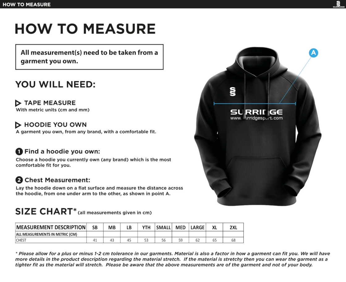 Addington Village CC Blade Hoody - Size Guide
