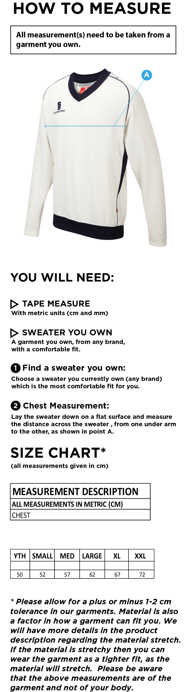 Addington Village CC Curve Long Sleeved Sweater - Size Guide