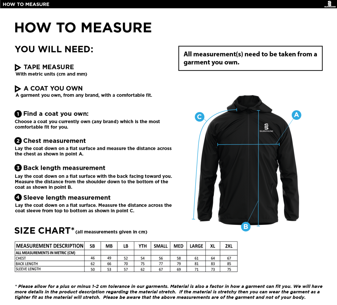 ADDINGTON VILLAGE CC Dual Elite 1/4 Zip Hoody / Rain Jacket : Black - Size Guide