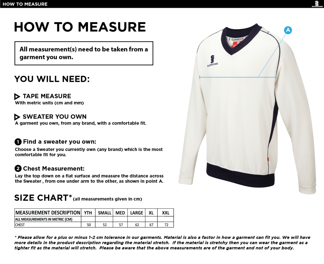 Addington Village CC Curve Long Sleeved Sweater - Size Guide