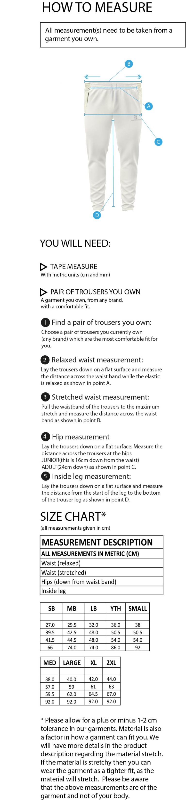 Addington Village CC Blade Playing Pants - Size Guide