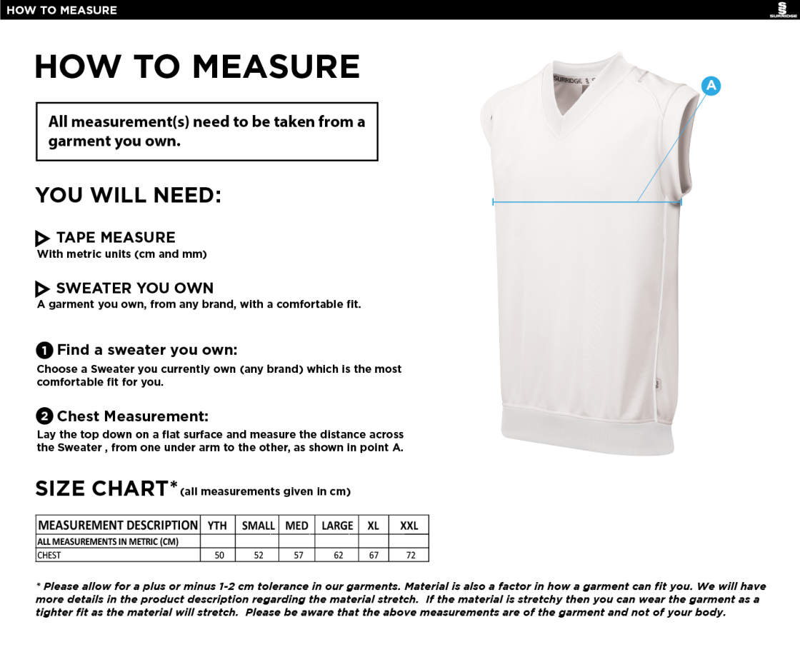 Addington Village CC Curve Sleeveless Sweater - Size Guide