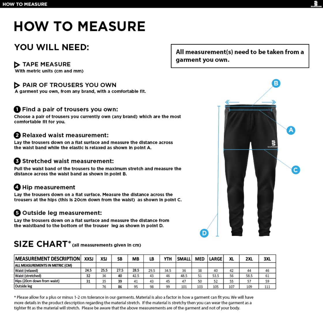 Addington Village CC Tek Pants - Size Guide