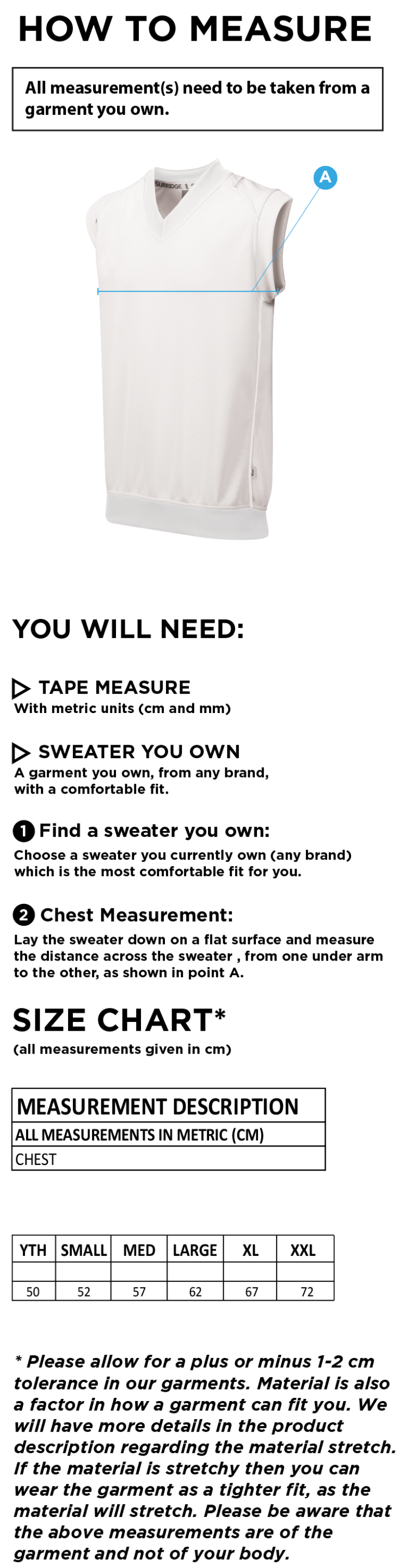 Addington Village CC Curve Sleeveless Sweater - Size Guide
