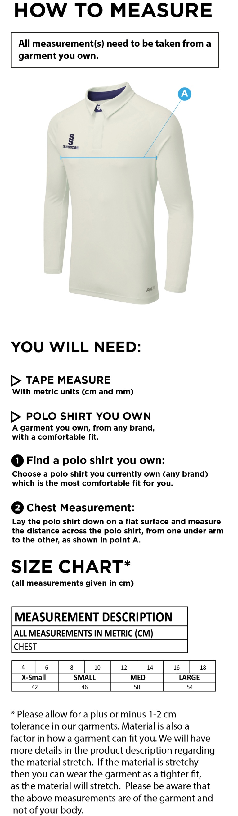 ADDINGTON VILALGE CC DUAL LONG SLEEVE CRICKET SHIRT (WOMENS)-Ivory - Size Guide