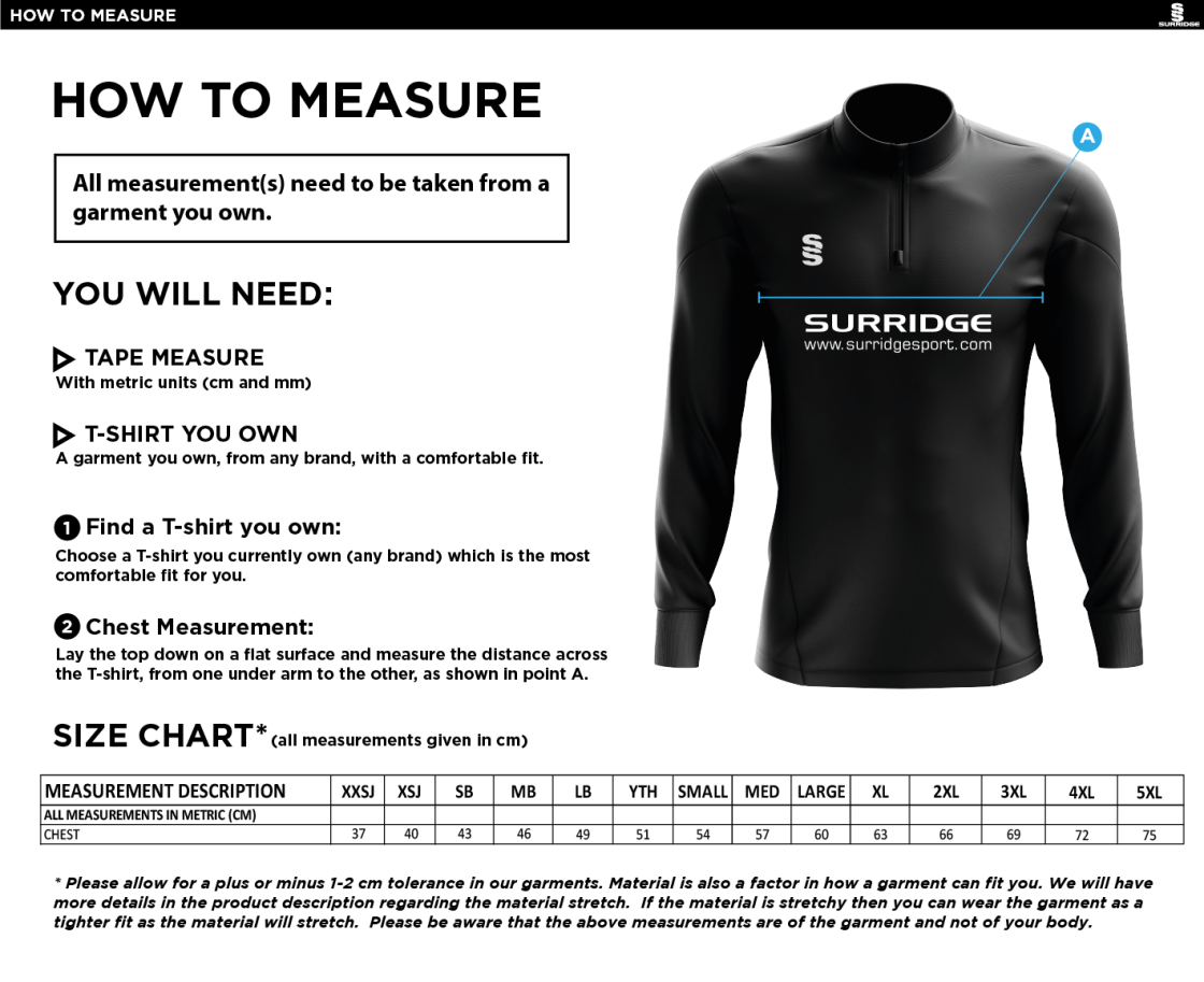 Addington Village CC Blade Performance Top - Size Guide
