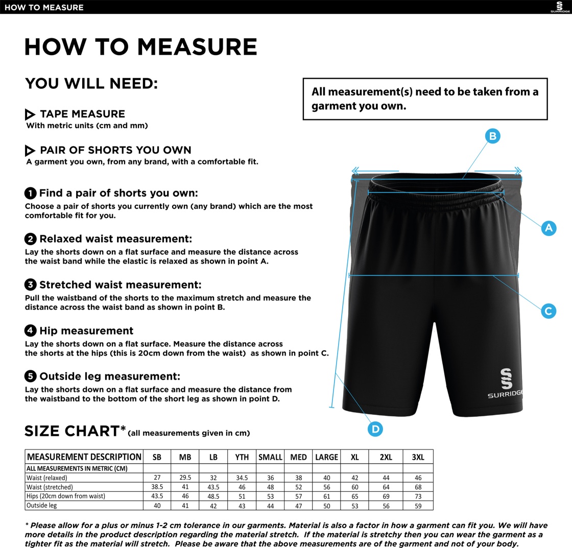 Addington Village CC Blade Shorts - Size Guide