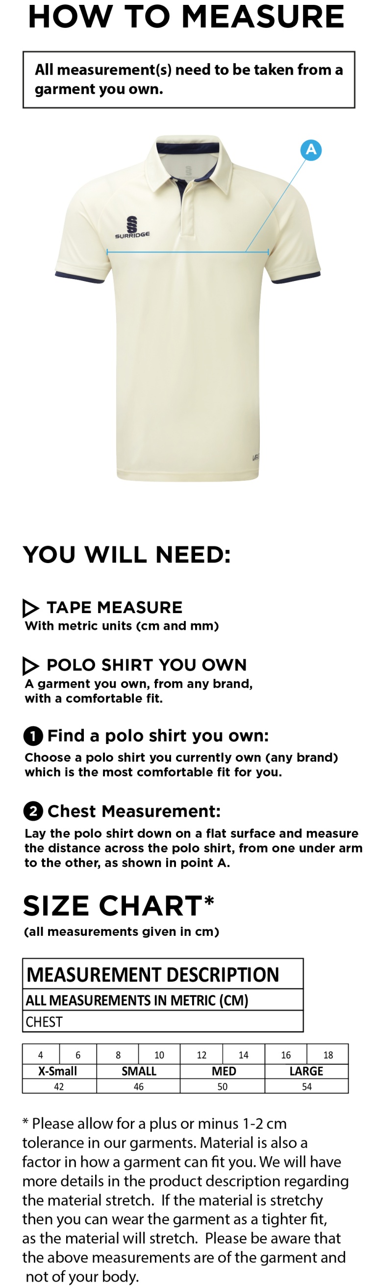 ADDINGTON VILLAGE CC Dual Cricket Shirt Short Sleeve Womens - Size Guide