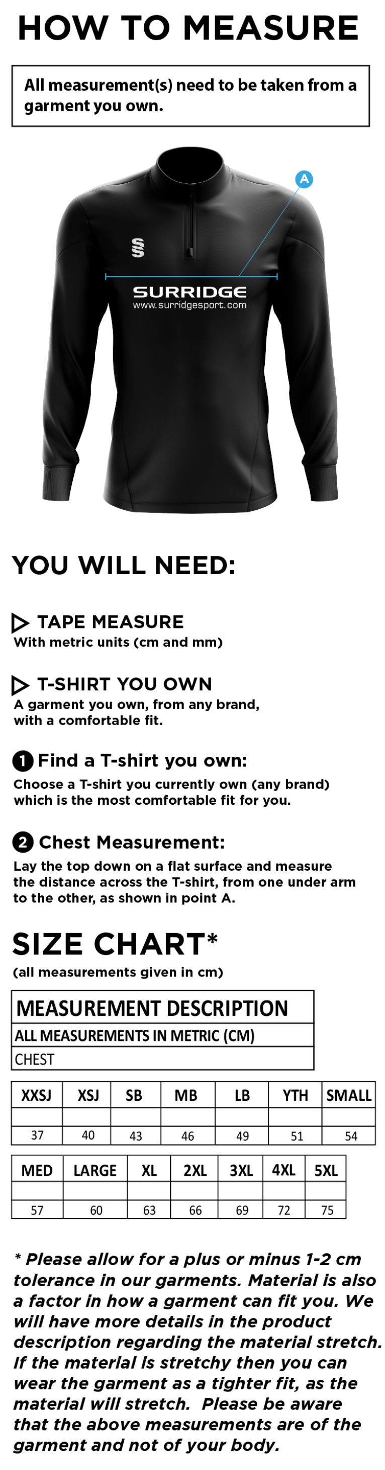 Addington Village CC Blade Performance Top - Size Guide